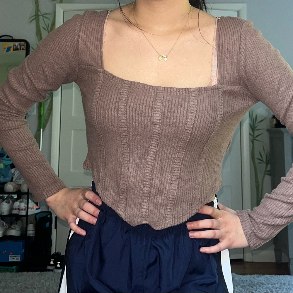 Brown Corset Style Long-sleeve